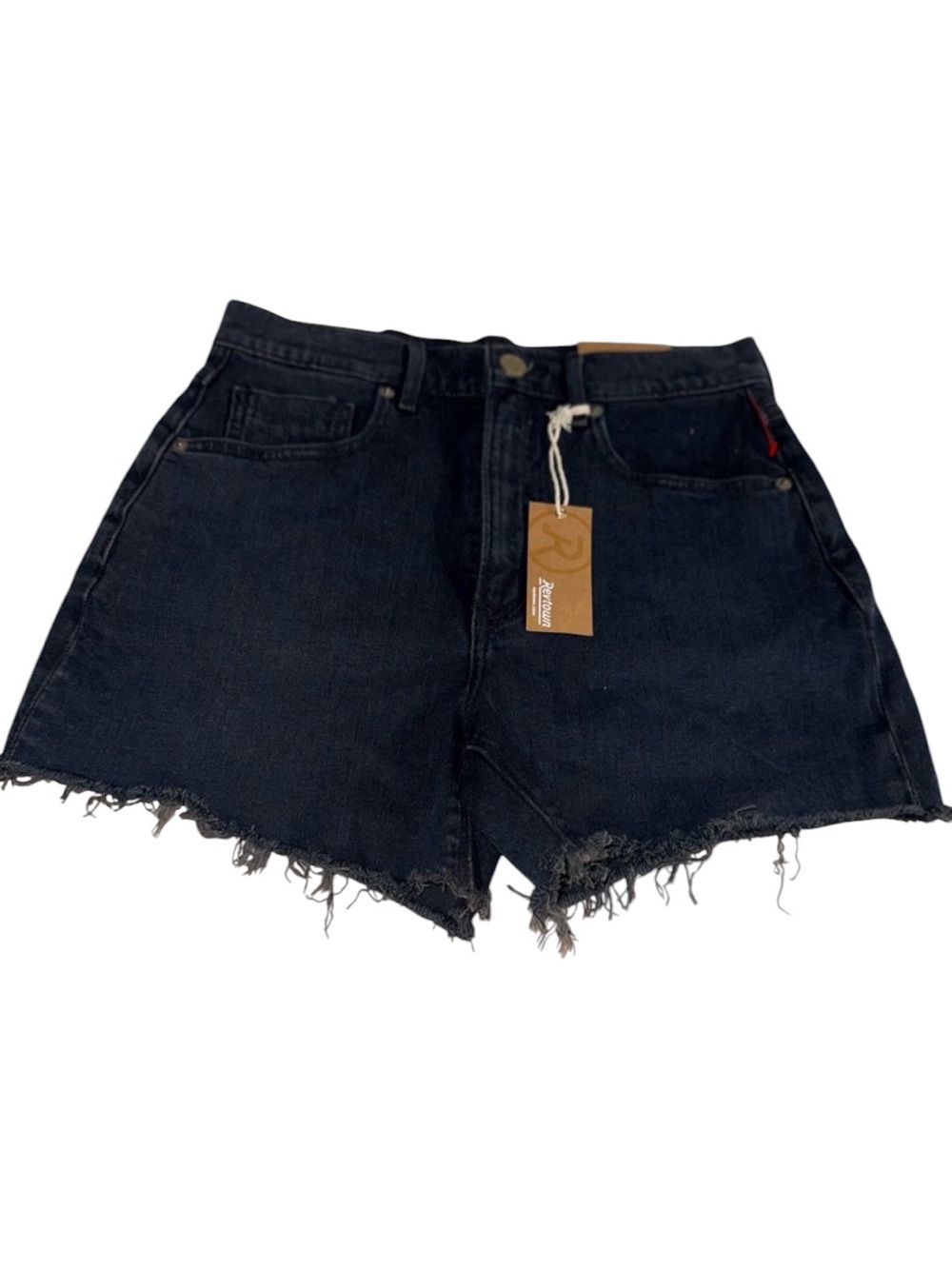 High-Rise Black Denim Cutoff Shorts with Frayed Hem